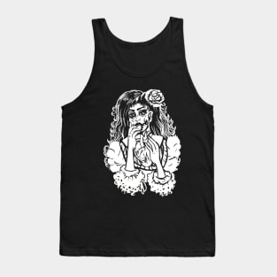 Victorian Zombie Girl Eating Anatomical Heart Goth Witchy Art Tank Top